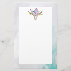 Boho Animal Skull med Butterflies och Flowers Brevpapper