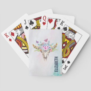 Boho Animal Skull med Butterflies och Flowers Casinokort
