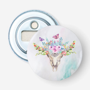 Boho Animal Skull med Butterflies och Flowers Flasköppnare