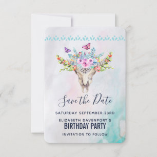 Boho Animal Skull med Butterflies och Flowers Inbjudningar