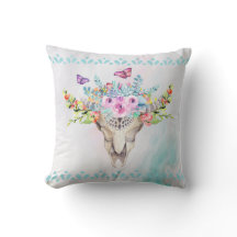 Boho Animal Skull med Butterflies och Flowers