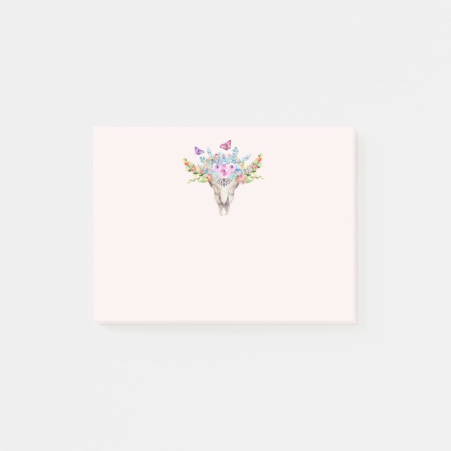 Boho Animal Skull med Butterflies och Flowers Post-it Block (Framsida)
