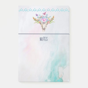 Boho Animal Skull med Butterflies och Flowers Post-it Block