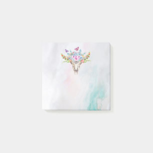 Boho Animal Skull med Butterflies och Flowers Post-it Block