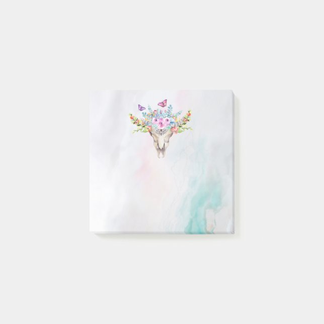 Boho Animal Skull med Butterflies och Flowers Post-it Block (Framsida)