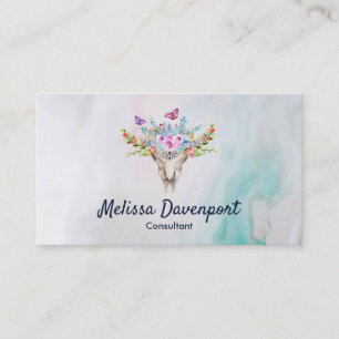 Boho Animal Skull med Butterflies och Flowers Visitkort