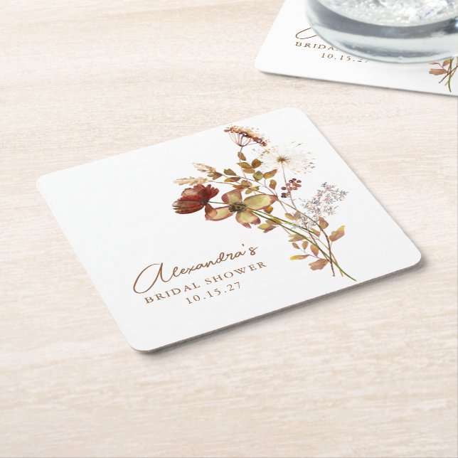 Boho anpassad jordnära natur botanisk bröllopsdusc underlägg papper kvadrat (Vinklad)