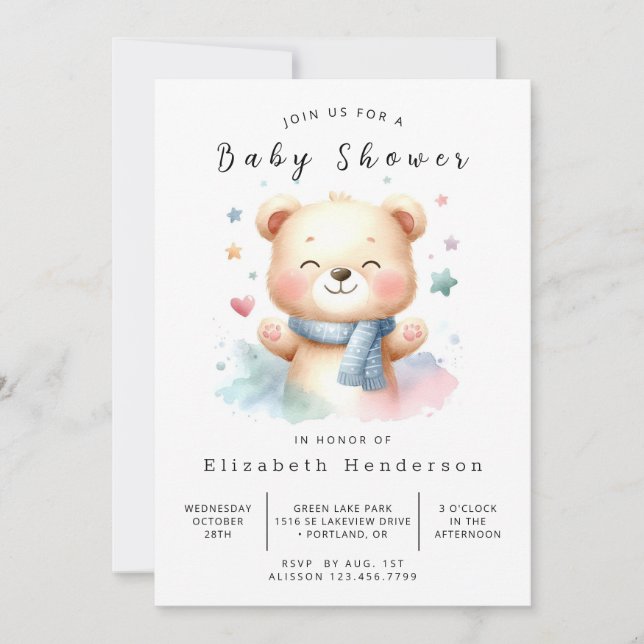 Boho Anpassningsbar Bear Baby Shower Inbjudningar (Framsida)
