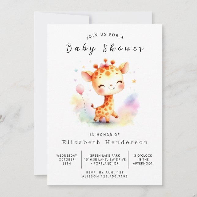 Boho Anpassningsbar Giraffe Baby Shower Inbjudningar (Framsida)