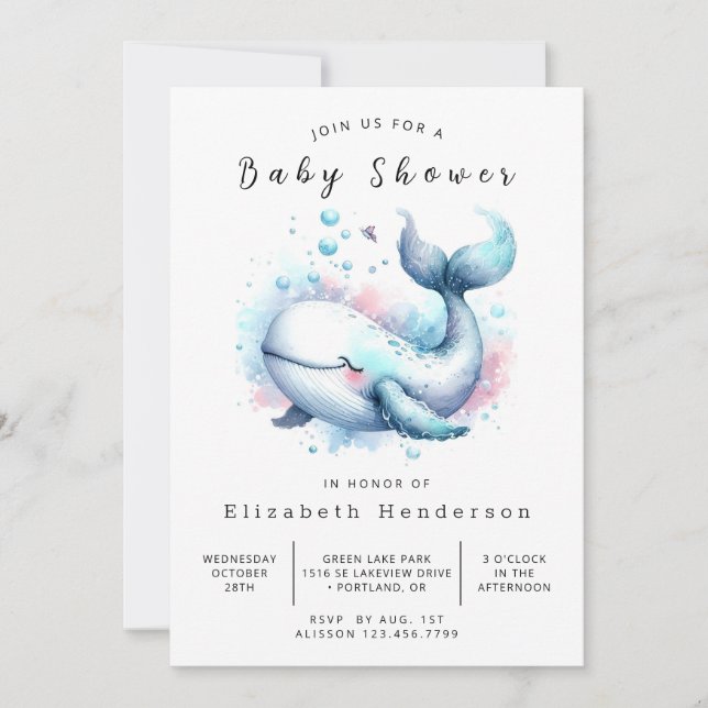 Boho Anpassningsbar Whale Baby Shower Inbjudningar (Framsida)