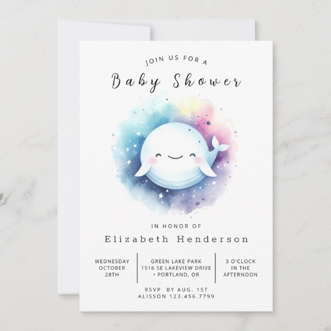 Boho Anpassningsbar Whale Baby Shower Inbjudningar (Framsida)