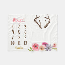Boho Antler Baby Milestone Månatligt Baby Blanket Fleecefilt