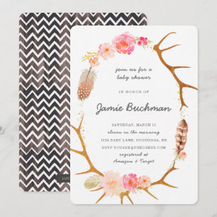 Boho Antler Baby Shower Inbjudan