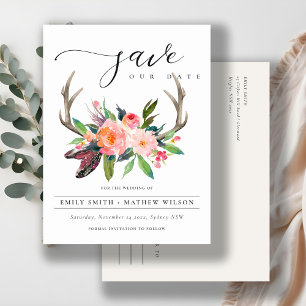 BOHO ANTLER BLOMMIGT LAND SPARA DATUMET MEDDELANDE VYKORT