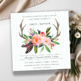 BOHO ANTLER BLOMMIGT WOODEN LANDSBYGGSBRÖLLOP INBJUDNINGAR