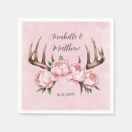 Boho Antler med Rosa Peonies Bröllop Pappersservett