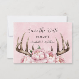Boho Antler med Rosa Peonies Bröllop Spara Datumet