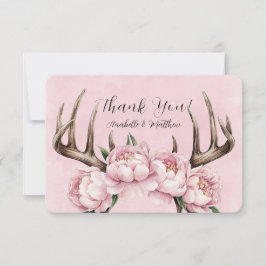 Boho Antler med Rosa Peonies Bröllop Tack Kort