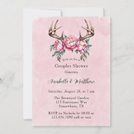 Boho Antler med Rosa Peonies Möhippa Inbjudningar