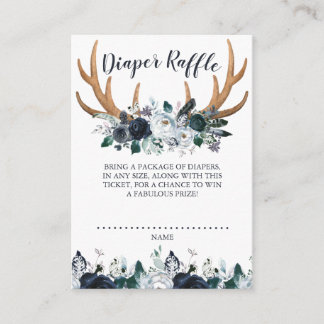 Boho Antler Navy Blommig Baby Shower Blöja Lotteri Tilläggskort