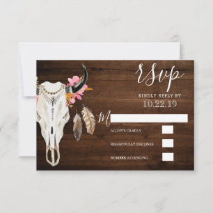 Boho Antler Rustic Mörk Wood Bröllop OSA Kort