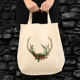 Boho Antlers Rustic Blommigt julblommor Tygkasse