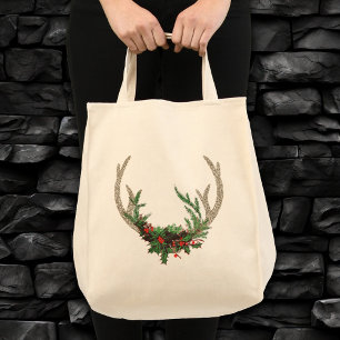 Boho Antlers Rustic Blommigt julblommor Tygkasse