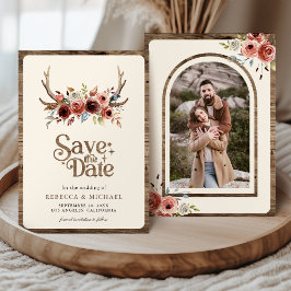 Boho Antlers Terracotta Floral Photo Wedding Spara Datumet