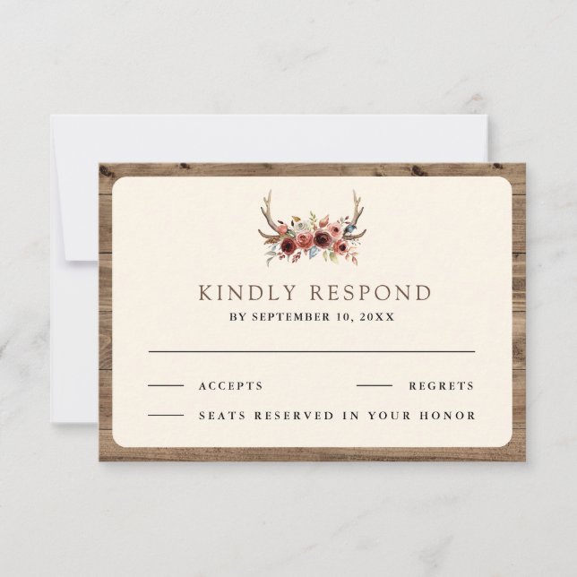 Boho Antlers Terracotta Floral Wedding OSA Kort (Framsida)