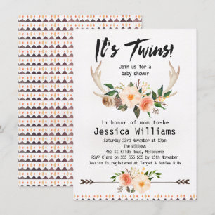 Boho Antlers Twillingars Baby Shower-inbjudan Inbjudningar