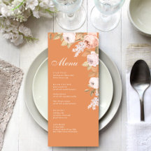 Boho Apricot Peonies Bröllop Menu Card