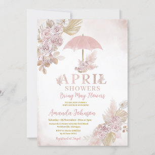 Boho April Showers för May Rosa Flowers Inbjudningar