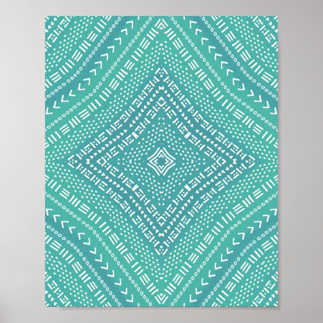 Boho Aqua Grönt Kaleidoscope Mandala Poster (Framsidan)