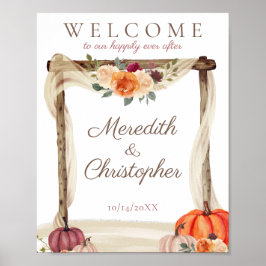Boho Arbor Fall Pumpkins Välkommen Bröllop Poster