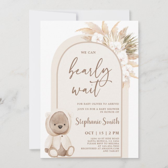 Boho Arch Bear Baby Shower-inbjudan Inbjudningar (Framsida)
