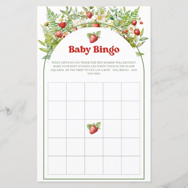 Boho Arch Berry Sweet Strawberry Baby Bingo Game (Framsida)