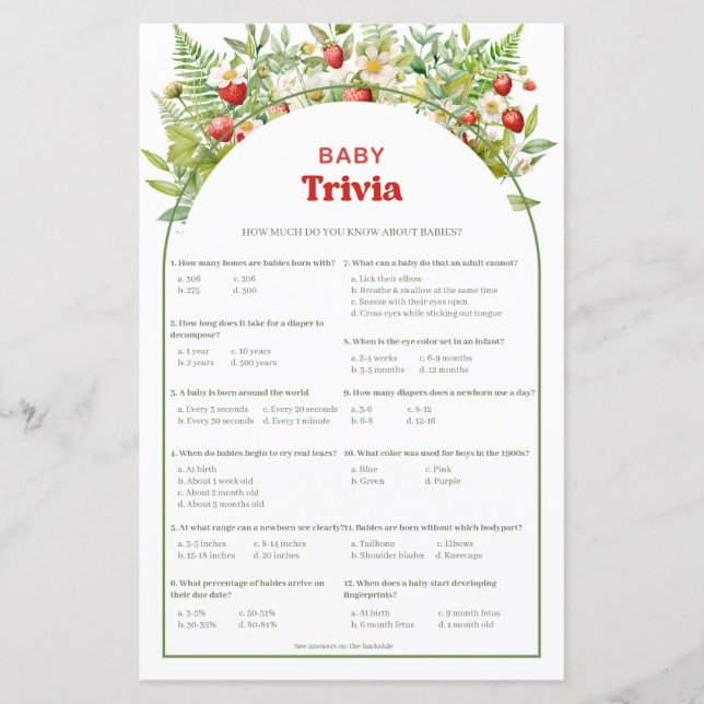 Boho Arch Berry Sweet Strawberry Baby Trivia-spele (Framsida)