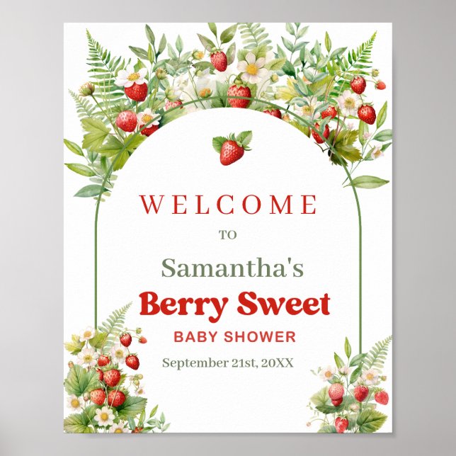 Boho Arch Berry Sweet Vild Strawberry Rosa välkomm Poster (Framsidan)