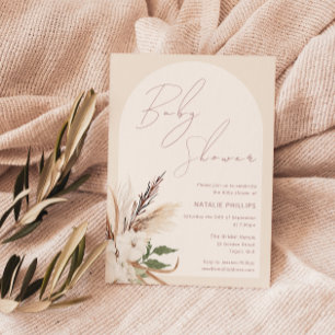 Boho Arch Blommigt Beige Cream Baby Shower Inbjudningar