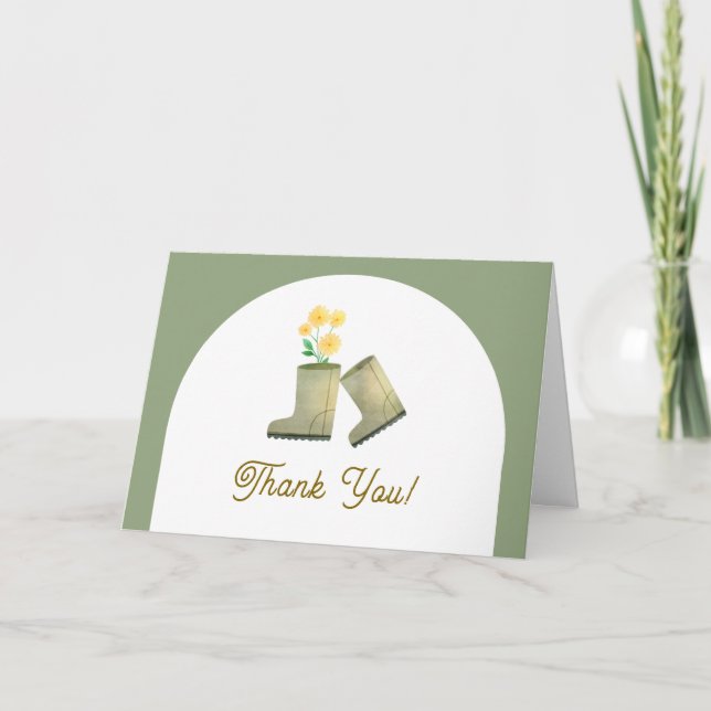 Boho Arch-Blommigten Boots Baby Shower lokalt odla Tack Kort (Framsida)