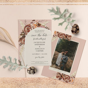 BOHO Arch BOHO Fall Blommigt  Rosa Pampas Grass Spara Datumet