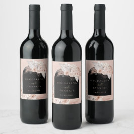 boho arch bröllop vin vinflaska etikett