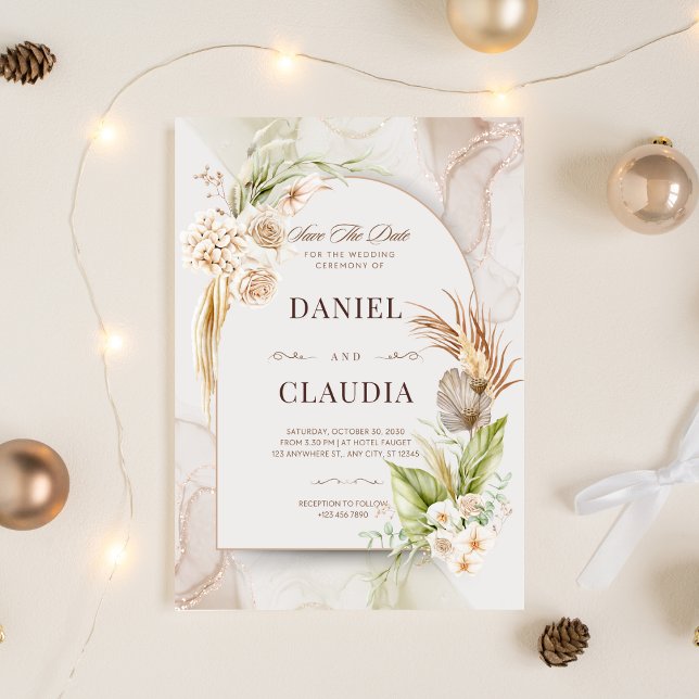 Boho Arch-bröllopsinbjudan | Redigerbara minima Inbjudningar (Editable boho wedding Template Digital Download available)