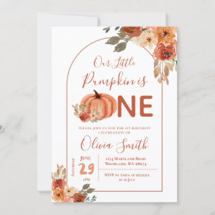 Boho Arch Burnt orange Pumpkin 1:a födelsedagen Inbjudningar