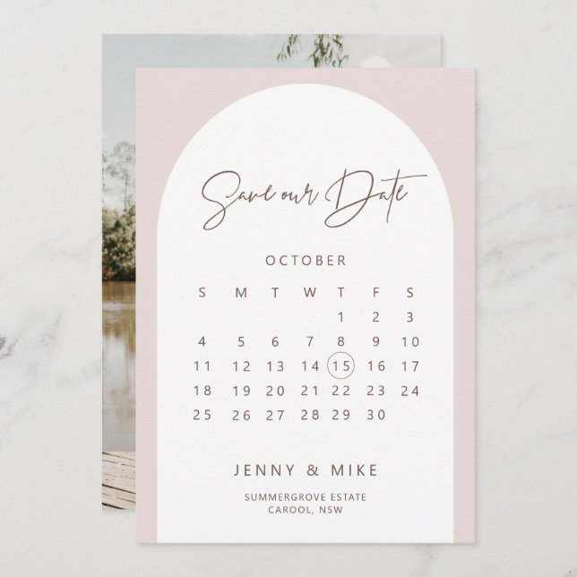 Boho Arch Calendar Spara datuminbjudan Inbjudningar (Fram/baksida)