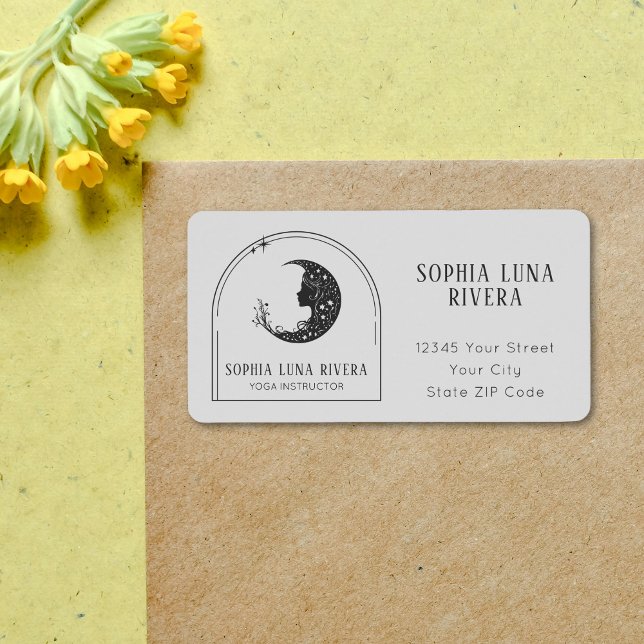 Boho Arch Celestial Crescent Måne Yoga Instructor Adressetikett (Boho Arch Celestial Crescent Moon Yoga Instructor Label)