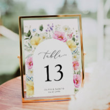 Boho Arch Colorful Blommigt Bröllop Bordsnummer