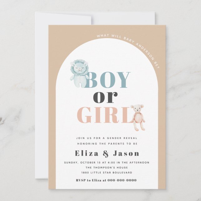 Boho Arch Desert Boy eller Girl Gender Reveal Inbjudningar (Framsida)