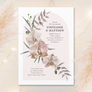 Boho Arch Dusty Orchids Flowy Blommigt Bröllop Inbjudningar