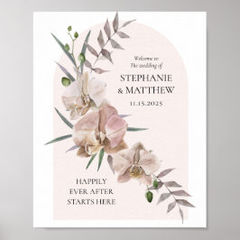 Boho Arch Dusty Orchids Flowy Bröllop Poster